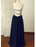 Beaded Strapless Sweetheart Black Chiffon Slit Prom Dress
